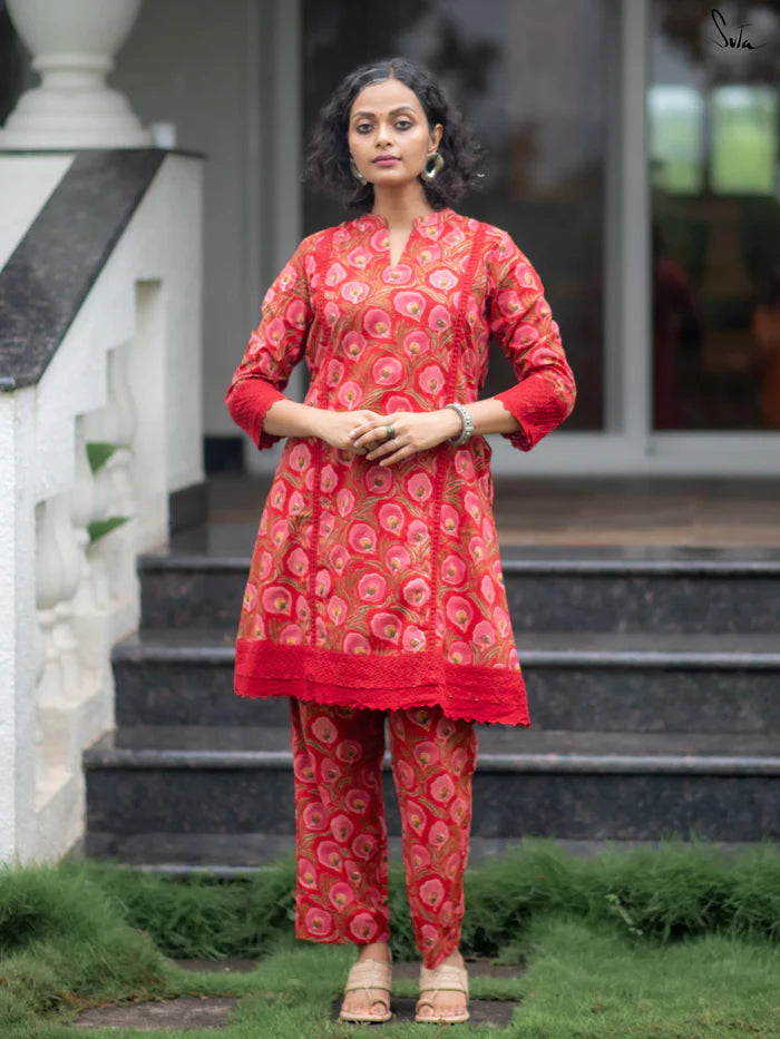 Suta Red Cotton Kurta Set