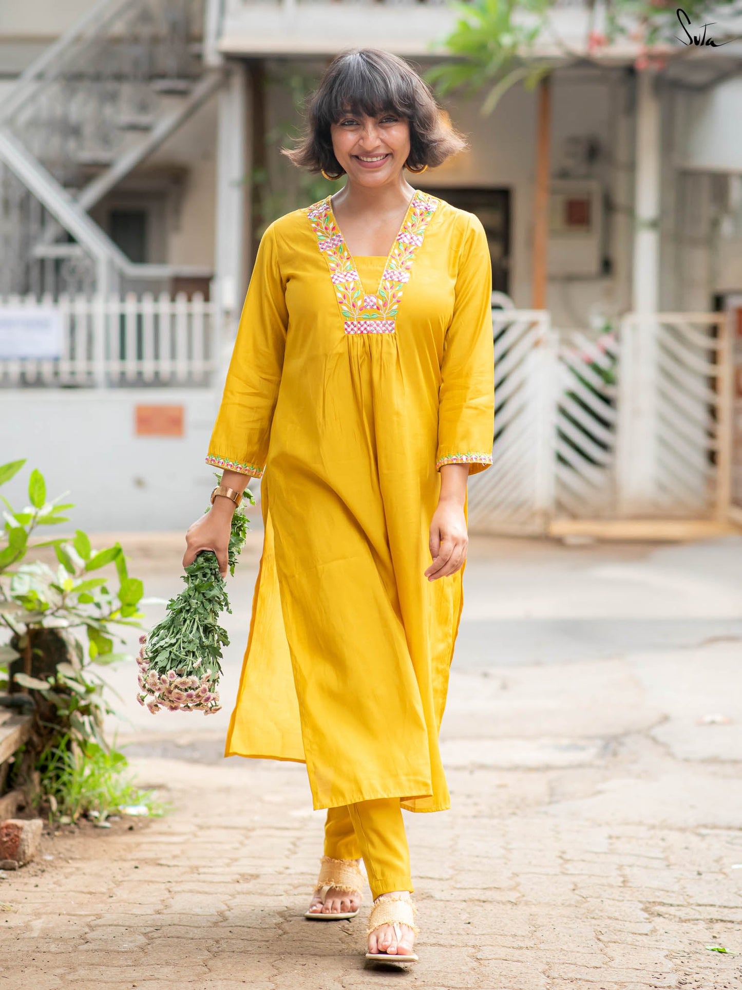 Suta Mustard Silk Kurta Set